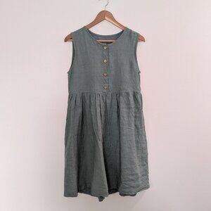 Linen Mama Dress in Pine Green